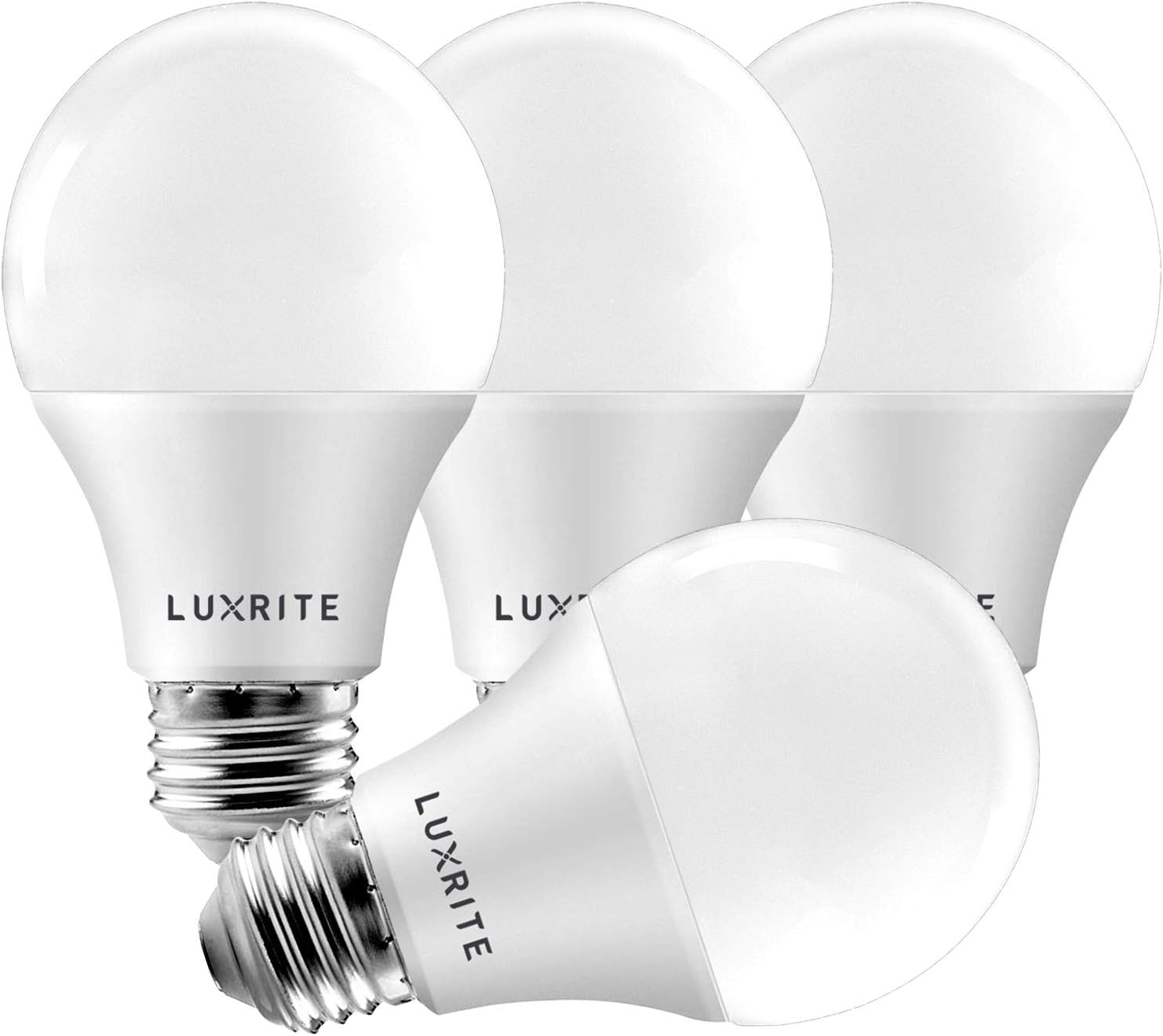 LUXRITE A19 LED 60W Equivalent, 3500K Natural White, Dimmable, 4-Pack