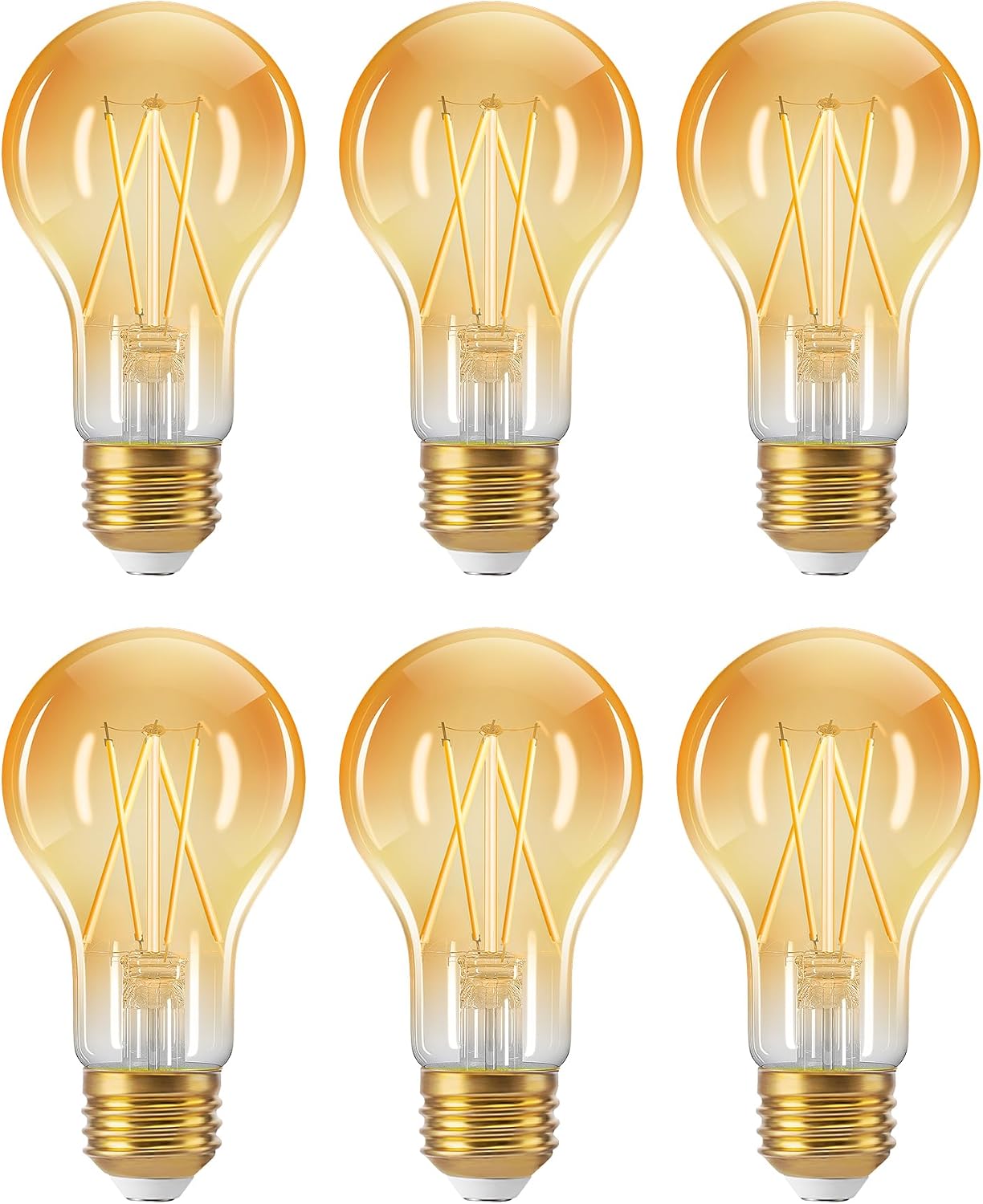 EDISHINE A19 Dimmable Edison LED, 2200K Amber Warm, 6-Pack
