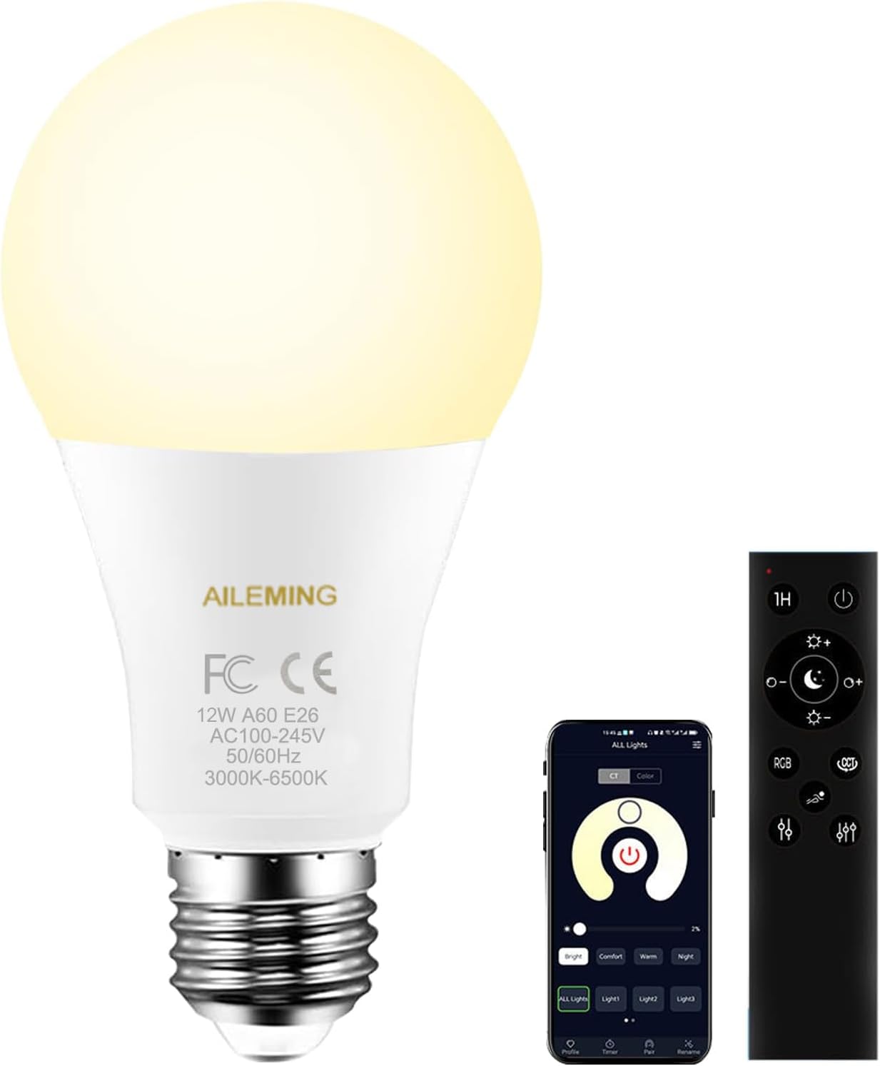 AILEMING A19 Remote-Control Tunable White LED
